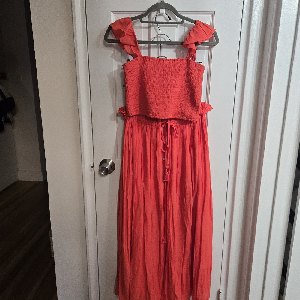 Coral Crop Maxi Skirt Set